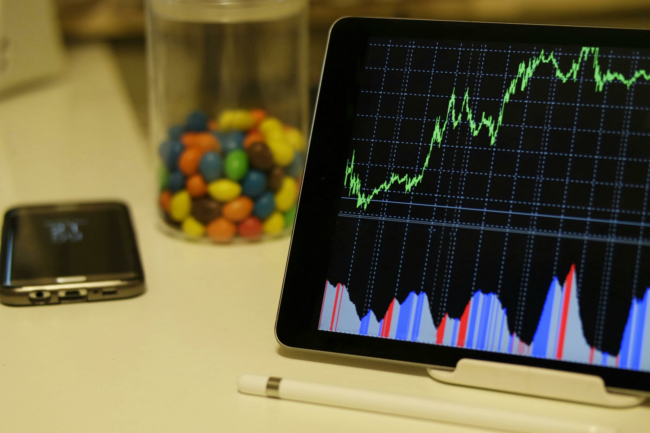 A tablet displaying a graph