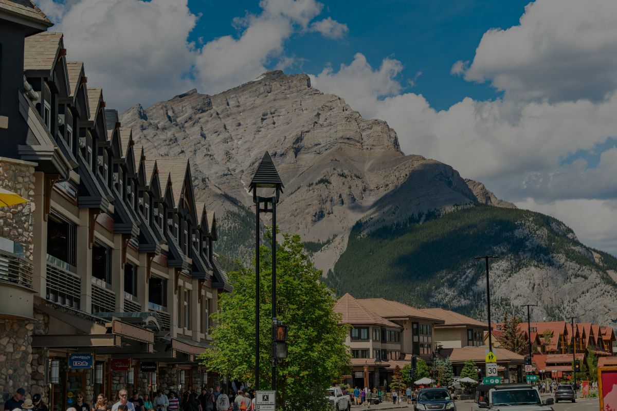 A town with a mountain in the background