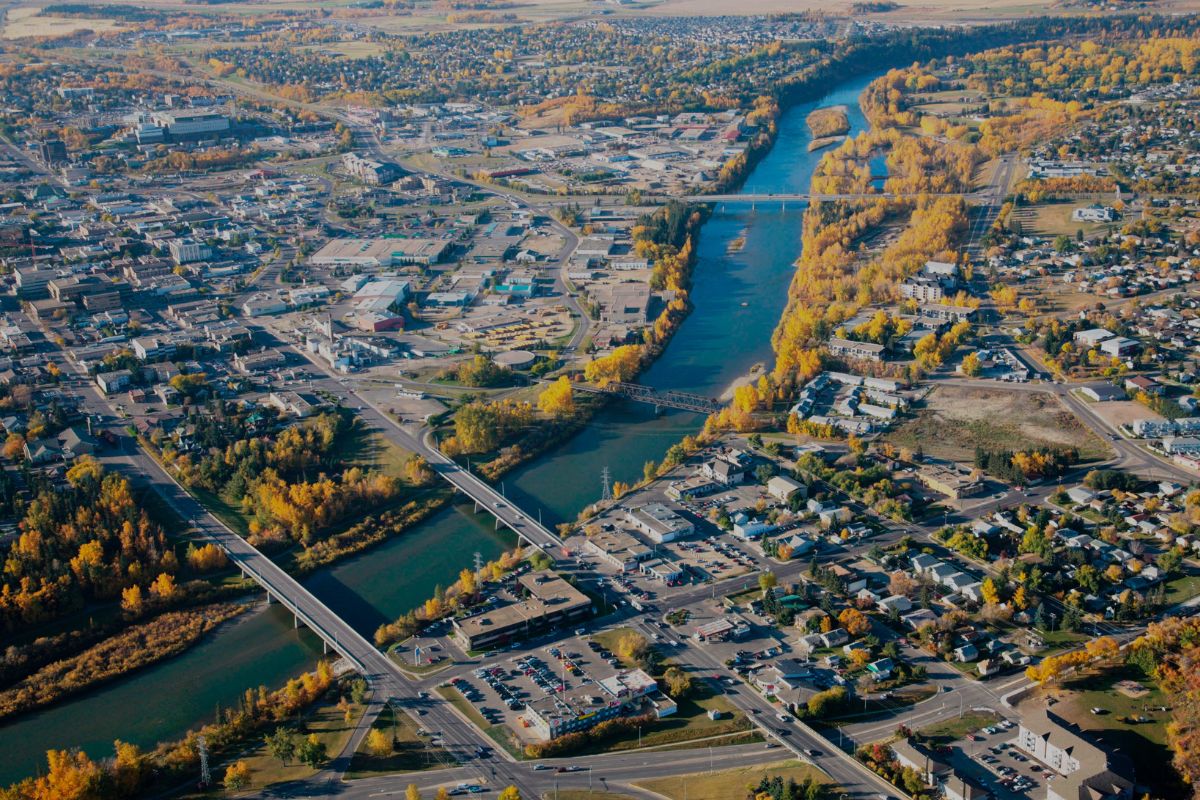 Sky view of Alberta town