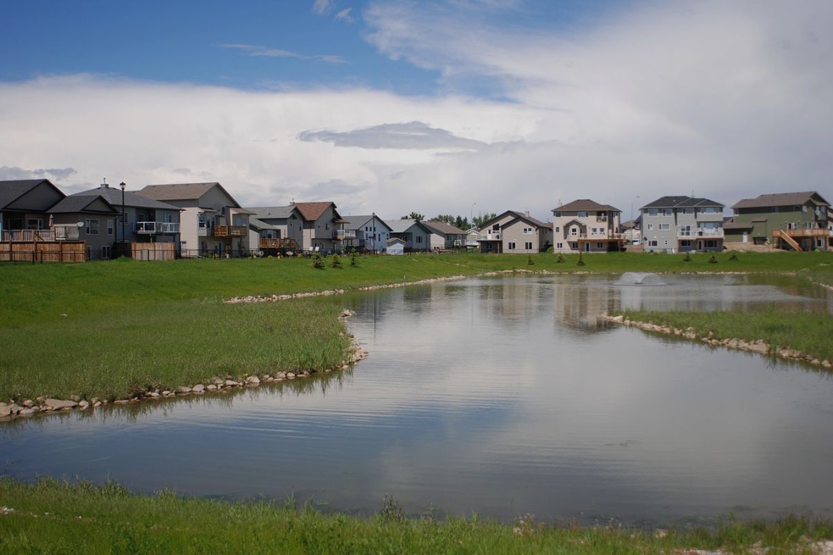 Pond in the middle of a group of houses