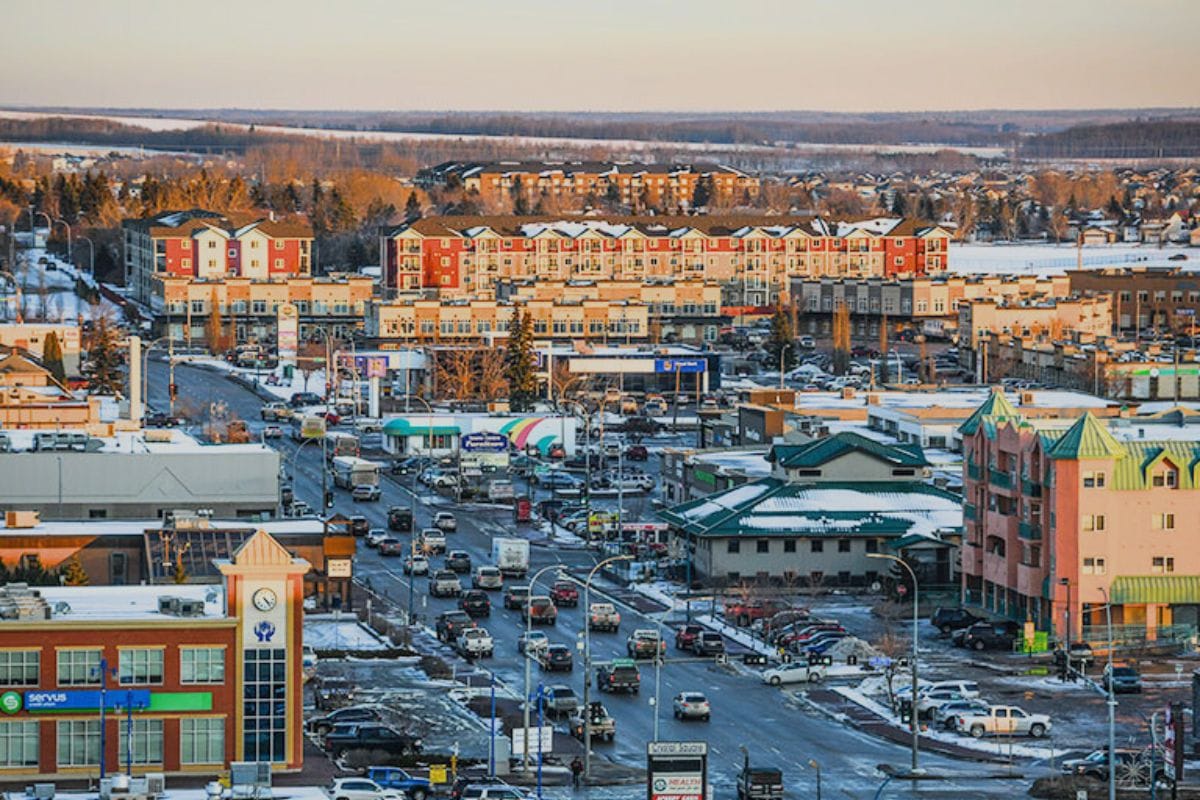 Sky view of Alberta town
