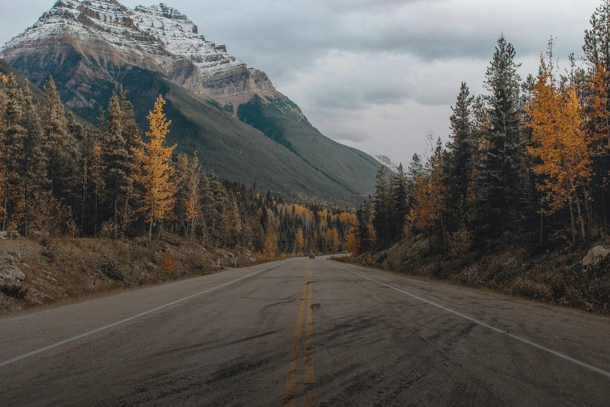 Car driving on the road in Alberta