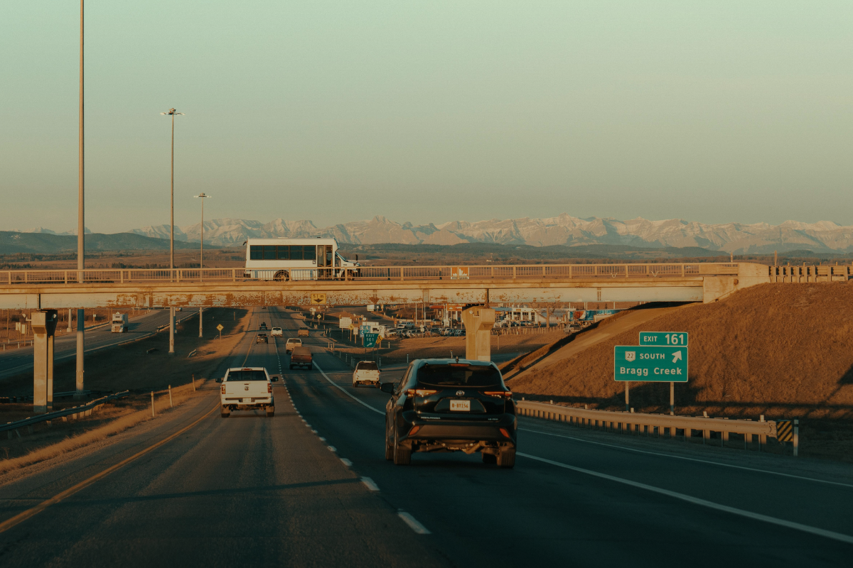 Cars driving on the Trans-Canada Highway in Alberta, Canada